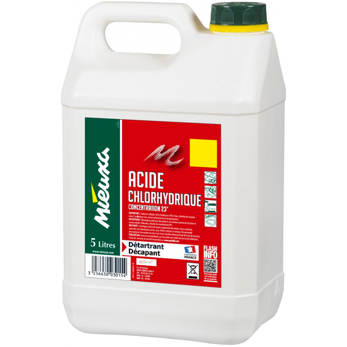 Acide Chlorhydrique 23% - 1 Litre - Produit De Nettoyage Et Traitement - Neuf Sous Emballage